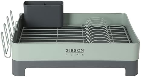 Gibson Home Nestcraft Full Size Rust Resistant Dish Rack with Drain Board and Flatware Caddy - Green