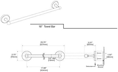Gatco 5071MX Designer II Towel Bar, 18 Inch, Matte Black | Wall Mounted Towel Holder for Bathroom
