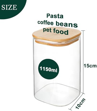 LIBWYS Kitchen Glass Jars Set with Bamboo Lids for Storage (1pcs - 1.22Qt)