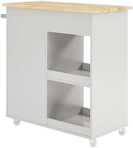 Modway Culinary Rolling Kitchen Cart with Storage in Light Gray Natural - 3 Tiers Kitchen Island on Wheels with Towel Bar, Functional as a Coffee Station, Bar Cabinet or Butcher Block Island
