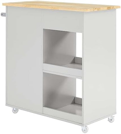 Modway Culinary Rolling Kitchen Cart with Storage in Light Gray Natural - 3 Tiers Kitchen Island on Wheels with Towel Bar, Functional as a Coffee Station, Bar Cabinet or Butcher Block Island