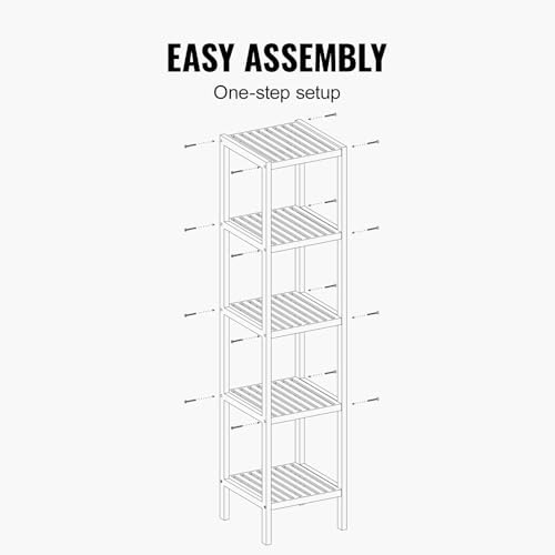 VEVOR 5-Tier Bathroom Standing Shelf, Narrow Shelving Unit, Display Storage Rack Organizer, Freestanding Flower Plant Stand, Multifunctional Bamboo Shelf Ideal for Bathroom, Kitchen, Home, Natural