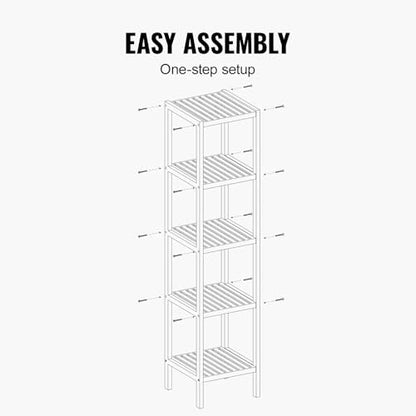 VEVOR 5-Tier Bathroom Standing Shelf, Narrow Shelving Unit, Display Storage Rack Organizer, Freestanding Flower Plant Stand, Multifunctional Bamboo Shelf Ideal for Bathroom, Kitchen, Home, Natural