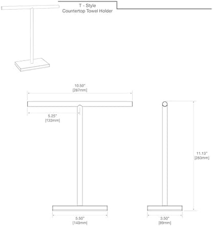 Gatco 1444PN, Modern Rectangle Base Freestanding Countertop Towel Holder, Polished Nickel / 10.50" W x 11.13" H T-Shape Style Countertop Hand Towel Holder for Bathroom, Kitchen/Fingertip Towel Rack