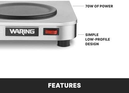 Waring Commercial WCW10 Café Deco Single Coffee Carafe Warmer, 120V, 5-15 Phase Plug, Single Burner Silver