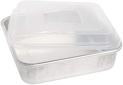 Nordic Ware Natural Aluminum Commercial Square Cake Pan with Lid, Exterior 9.88 x 9.88 Inches (Pack of 4)