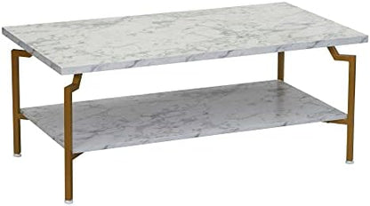 Household Essentials White Marble & Gold Iron Crown Coffee Table