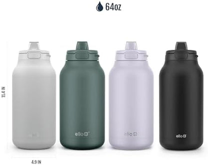 Ello Hydra 64oz Half Gallon Water Jug with Handle and Motivational Time Markers for All Day Hydration, Plastic Reusable Water Bottle with Straw and Locking, Leak Proof Lid, BPA Free, Celeste