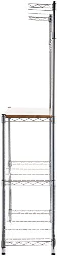 Amazon Basics 3 Tier Sturdy Baker's Rack with Kitchen Storage, Storage Shelf, Utility Storage, Removable Top, Hanging Bar, 14" x 35.83" x 63.31", Wood/Chrome