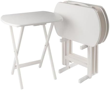 Winsome Corbett Set of 4 Oversized Foldable Snack Tables with Storage Rack, Easy to Store Portable Fold Up Table Set for Kitchen, Living Room TV Dining, Crafts, Puzzles, Work from Home