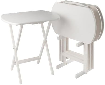 Winsome Corbett Set of 4 Oversized Foldable Snack Tables with Storage Rack, Easy to Store Portable Fold Up Table Set for Kitchen, Living Room TV Dining, Crafts, Puzzles, Work from Home