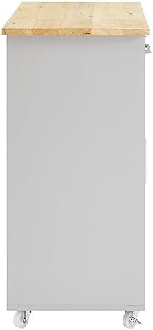 Modway Culinary Rolling Kitchen Cart with Storage in Light Gray Natural - 3 Tiers Kitchen Island on Wheels with Towel Bar, Functional as a Coffee Station, Bar Cabinet or Butcher Block Island