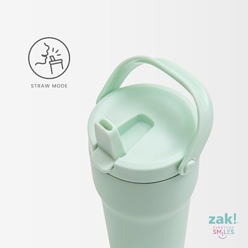 Zak Designs Sutton Travel Tumbler for On the Go, 30oz Stainless Steel with Vacuum Insulation, Straw Spout, Carry Handle for Cold Drinks (So Sweet Pink)