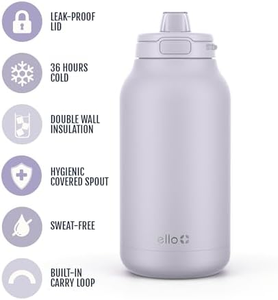Ello Hydra 64oz Half Gallon Water Jug with Handle and Motivational Time Markers for All Day Hydration, Plastic Reusable Water Bottle with Straw and Locking, Leak Proof Lid, BPA Free, Celeste