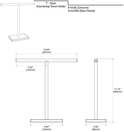 Gatco 1444C, Modern Rectangle Base Freestanding Countertop Towel Holder, Chrome / 10.50"W x 11.13"H T-Shape Style Countertop Hand Towel Holder for Bathroom, Kitchen/ Fingertip Towel Rack