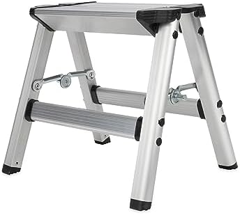 Camco Folding Metal Step Stool - Perfect for Hard to Reach Areas in Kitchens and Closets, Great as a Truck Stool, Folds for Easy Storage (43672), Silver,One Size