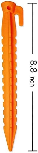 Camping Tent Stake Pegs / 8 Pack Outdoor Plastic Stakes for Christmas Holiday Decoration Bounce House Rain Tarps Outdoor Activities, Durable Plastic, Safety Orange-8.8inches