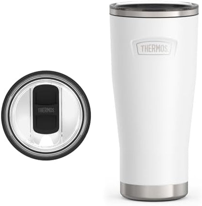 THERMOS Icon Series 24oz Stainless Steel Tumbler with Slide Lock Lid, Leakproof, Fits Cupholder, Dishwasher Safe, Griptec™ Non‑Slip Base, Keeps Drinks Hot 6 Hrs/Cold 22 Hrs, Snow