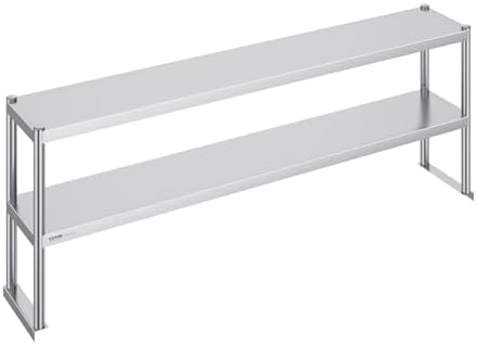 VEVOR Double Tier Stainless Steel Overshelf, 12 x 72 Inch Double Deck Height Adjustable Prep Work Table for Kitchen, Restaurant and Workshop