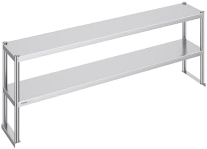 VEVOR Double Tier Stainless Steel Overshelf, 12 x 72 Inch Double Deck Height Adjustable Prep Work Table for Kitchen, Restaurant and Workshop