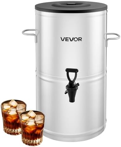 VEVOR Ice Tea Dispenser, 4 Gal/15L 304 Stainless Steel Beverage Dispenser with Spigot & Handle, Suitable for Hot and Cold Drinks, for Iced Tea Coffee Water in Cafes & Restaurants