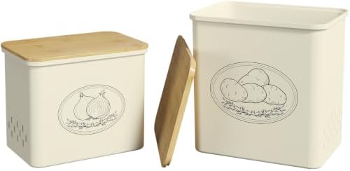 Lifewit Plastic Potato and Onion Storage Bin Box, Set of 2, Beige