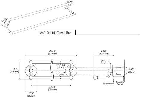 Gatco 5054 Designer II Double Towel Bar, Wall-Mounted Bathroom Towel Holder, 24" Length, Brushed Brass Finish