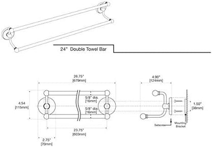 Gatco 5054 Designer II Double Towel Bar, Wall-Mounted Bathroom Towel Holder, 24" Length, Brushed Brass Finish