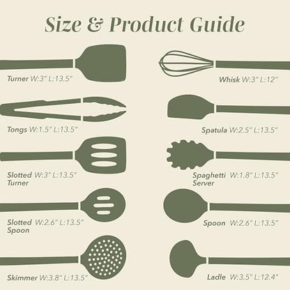 COOK WITH COLOR Silicone Cooking Utensils, Kitchen Utensil Set, Easy to Clean Silicone Kitchen Utensils, Cooking Utensils for Nonstick Cookware, Kitchen Gadgets Set, 10 Pieces, Green
