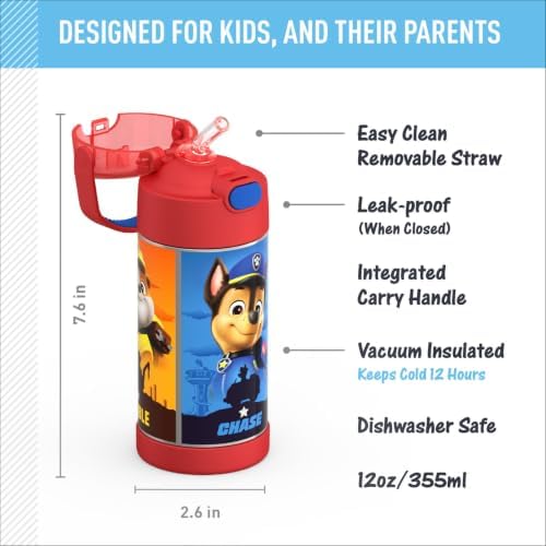 THERMOS FUNTAINER Water Bottle with Straw, 12oz, Paw Patrol