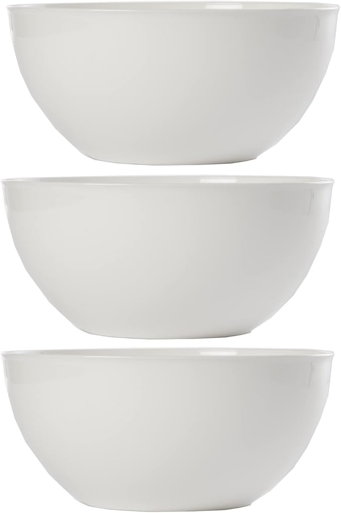 US Acrylic Vista White Plastic Salad and Serving 10-inch Bowls | set of 3 | Reusable, BPA-free, Made in the USA | 135 oz. capacity