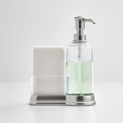 iDesign Plastic Kitchen Sink Caddy with Soap Dispenser, Clear/Brushed