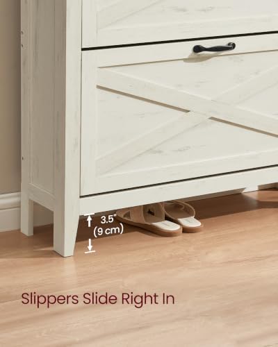 VASAGLE Farmhouse Shoe Cabinet, Narrow Storage Organizer, 2 Flip Drawers