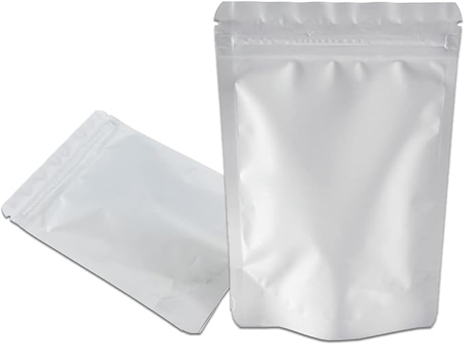 PABCK Stand-Up Resealable Heat Seal Bags 3.55mil Thick Frosted White Foil Sealed Bags 50 Pieces 3.35x5.1 inch for Zip Packaging Lock Food Storage Pouch