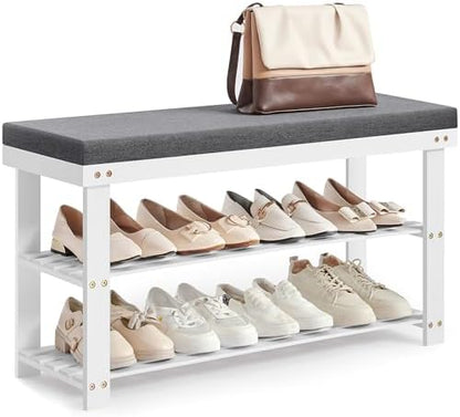 SONGMICS Bamboo Shoe Bench, 3-Tier Shoe Rack, 11.8 x 35.4 x 19.2 Inches