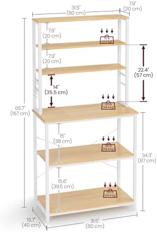 VASAGLE Coffee Bar, 31.5 Inchs 6-Tier Baker's Rack with 6 Hooks