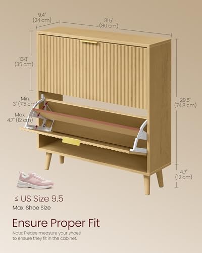 VASAGLE Shoe Storage Cabinet with 2 Flip Drawers, Narrow, Fits 12-16 Pairs