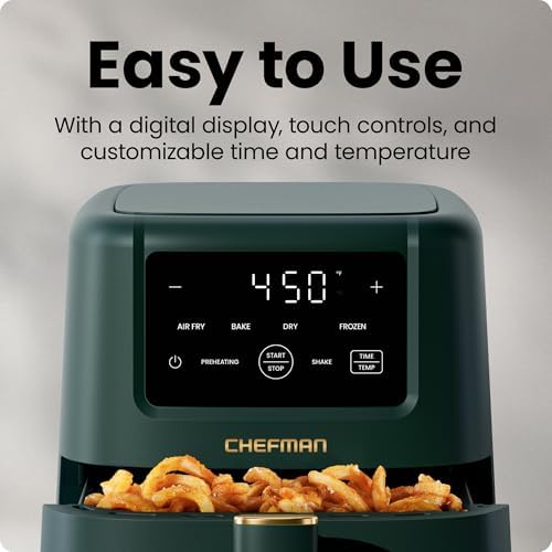 Chefman Compact Air Fryer 3.5 QT - Slim Design Fits Small Kitchens, 4-in-1 Air Fry, Bake, Dehydrate, Frozen, 450°F Max Temp, Narrow Footprint Saves Counter Space, Nonstick Ceramic, Dishwasher-Safe