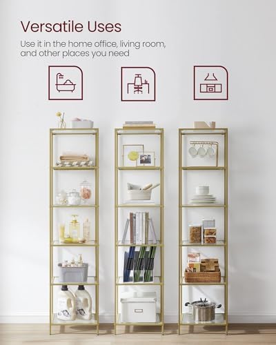 VASAGLE Bookcase Bookshelf, Tempered Glass Bookshelves, Steel Frame