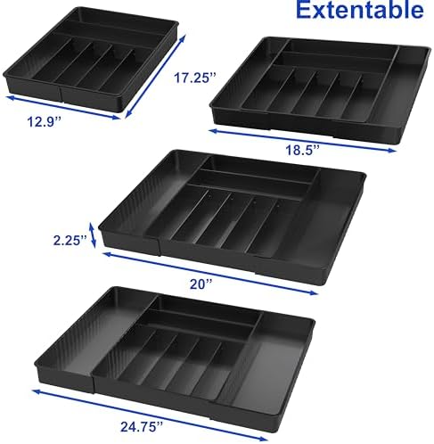 Simple Houseware Expandable Kitchen Drawer Flatware Organizer, Black