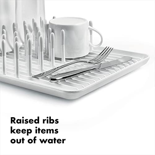 OXO Good Grips Compact Dish Rack Biscuit | For Dishware | 13-3/4 x 10-3/8 x 3-1/2 Inch | Non-Skid Feet | Pack of 4