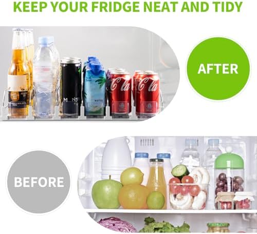 Coanto Drink Organizer for Fridge, Soda Can Organizer for Refrigerator with Automatic Pusher Glide, Adjustable Width Drink Dispenser for Fridge, Holds up to 30 Cans or Bottles, 6 Row