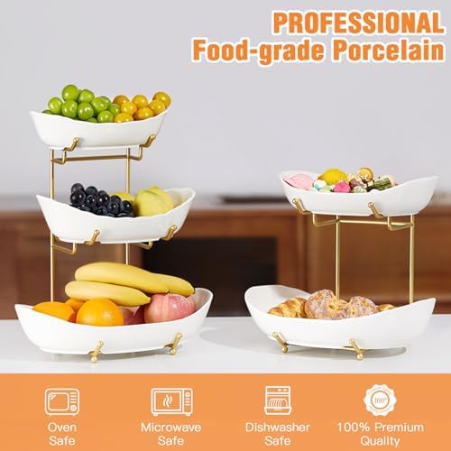 3 Tier Fruit Basket, Ceramic Fruit Bowl for Kitchen Counter