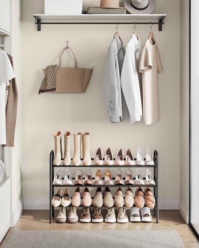 SONGMICS Expandable Shoe Rack, 3-Tier Metal Shoe Organizer, Holds 20 Pairs
