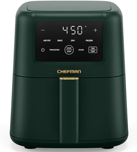 Chefman Compact Air Fryer 3.5 QT - Slim Design Fits Small Kitchens, 4-in-1 Air Fry, Bake, Dehydrate, Frozen, 450°F Max Temp, Narrow Footprint Saves Counter Space, Nonstick Ceramic, Dishwasher-Safe