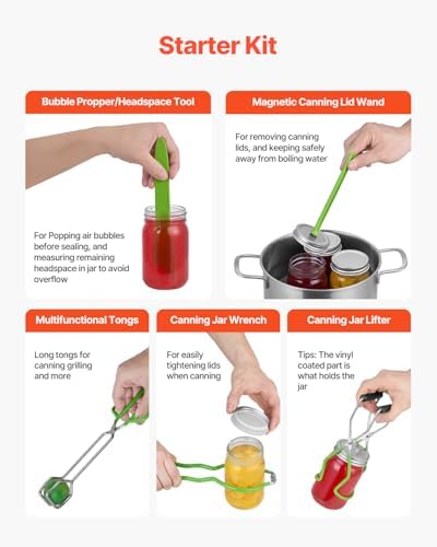 VEVOR Canning Supplies Starter Kit, 9 Pieces Stainless Steel Water Bath Canning Kit for Beginners, Canning Tools Set: Rack, Ladle, Measuring Spoon, Funnel, Tongs, Jar Lifter, Jar Wrench