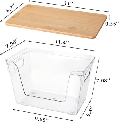 2 Set Potato And Onion Storage Bins with Bamboo Lid, Clear