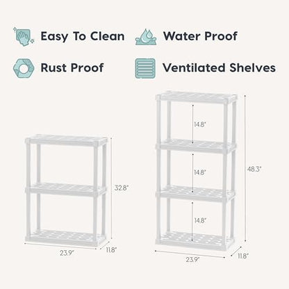 IRIS USA Plastic Storage Shelves |Made in USA| 48"H x 24"W x 12"D - White