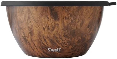 S'well Stainless Steel Salad Bowl Kit XL 184oz, Teakwood, Includes 5oz Canister For Dressing, Serving Utensils, and Removable Tray, Leakproof, Easy to Clean, Dishwasher and Refrigerator Safe