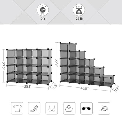 SONGMICS Shoe Rack, 16 Cubes Plastic Shoe Storage Organizer